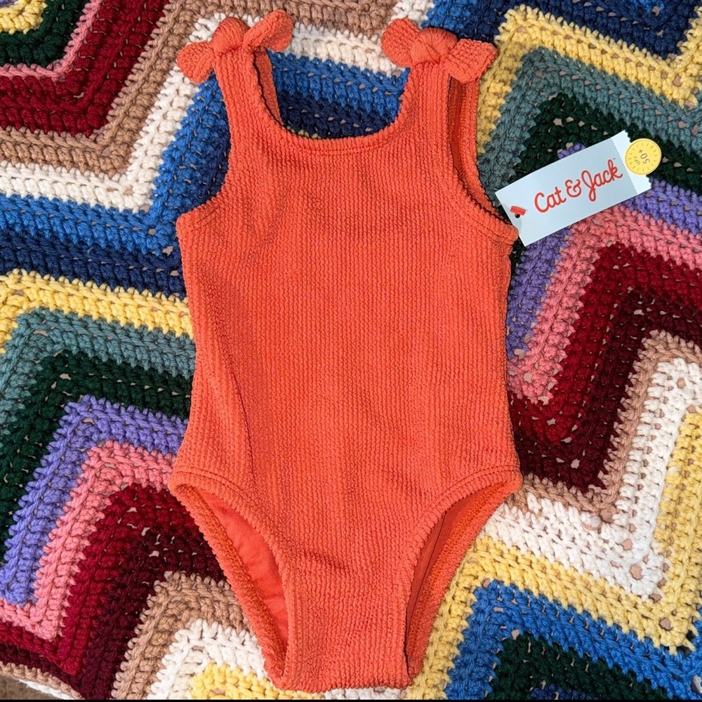 Toddler Girl’s NWT Cat & Jack Vibrant Orange Ribbed One Pieve Swimsuit